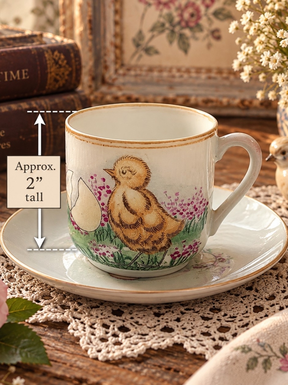 Vintage Japan Chick Egg Demitasse Cup & Saucer Easter Gold Trim Porcelain Child